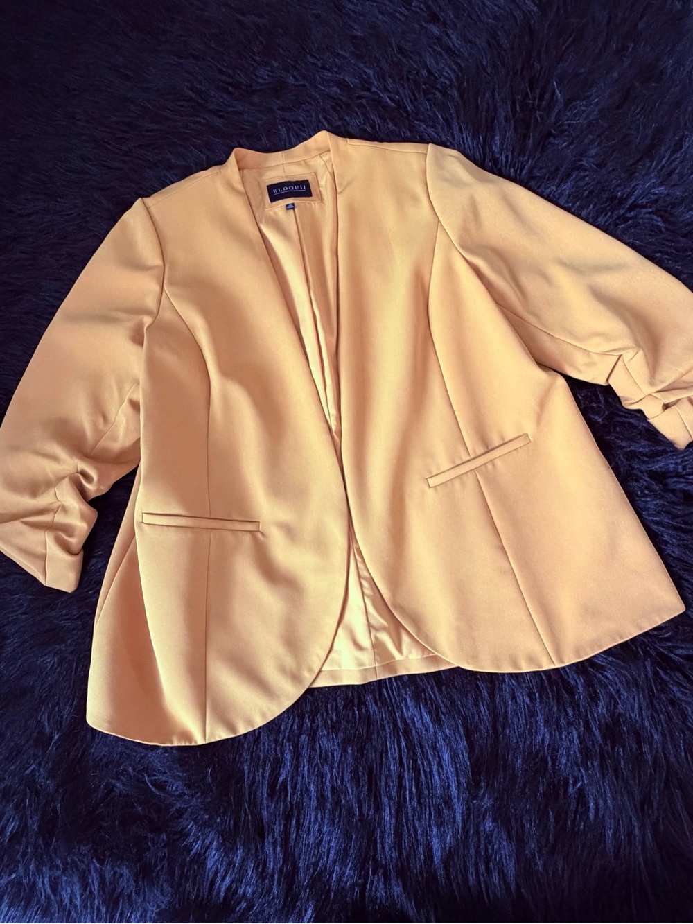 Eloquii Women's Mustard Yellow Collarless Open-Front Blazer